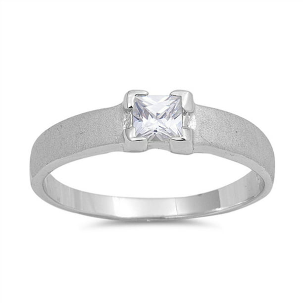 Princess Cut Square Clear CZ Solitaire Ring .925 Sterling Silver Band Sizes 5-9 
